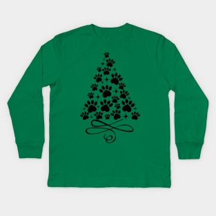 Dog Paw Christmas Tree - Black Kids Long Sleeve T-Shirt